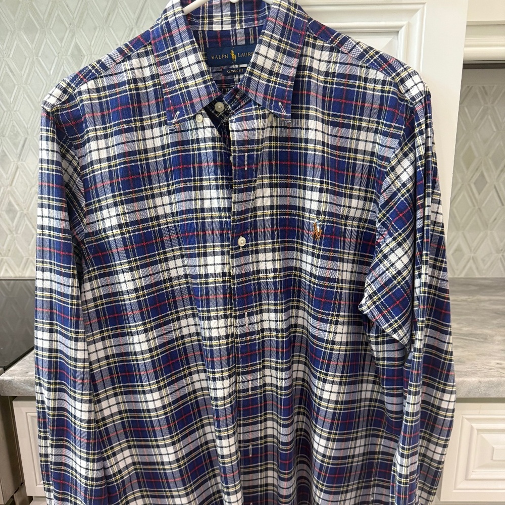 Ralph Lauren Plaid Button-down Dress Shirt, Size Medium adult